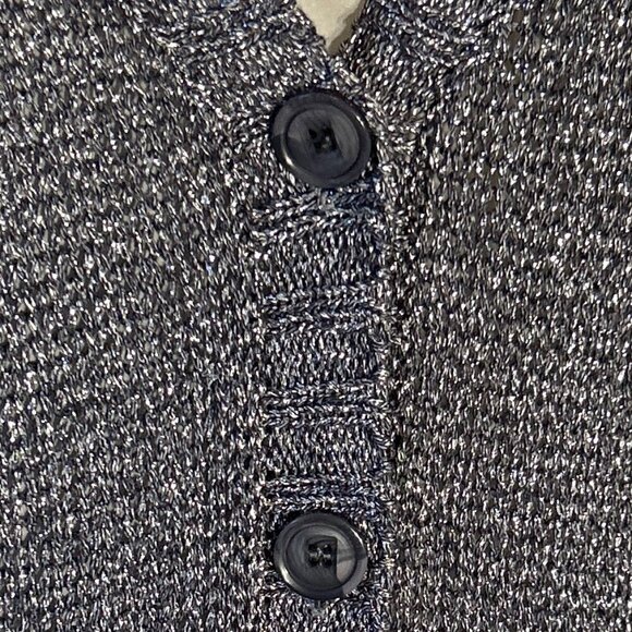 Studio Y SZ XL Silver Gray Metallic Cardigan Button Front 80's comfy Party Bling - Picture 3 of 10